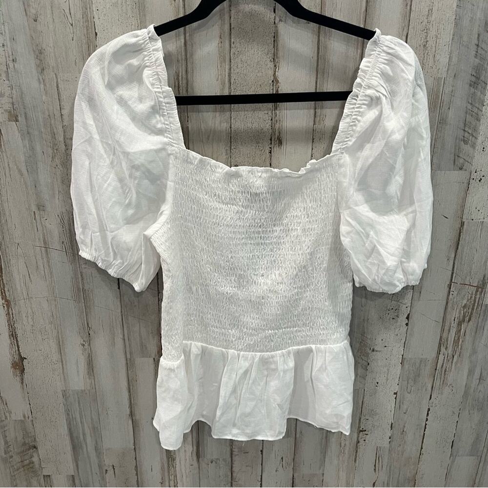New! SugarLips Bento White Square Neck Smocked Peasant Top Medium